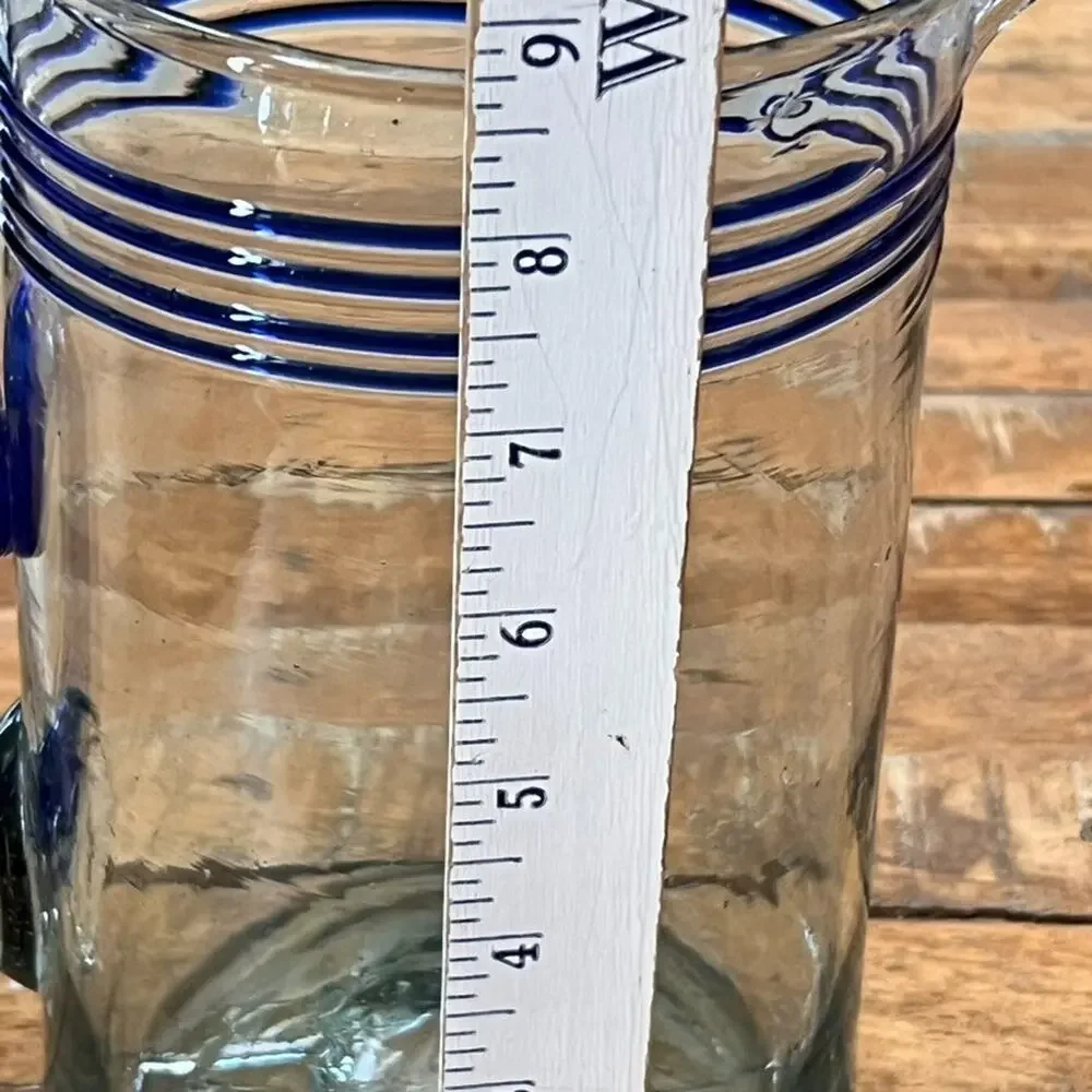 Mexico Hand Blown Art Glass Pitcher 9